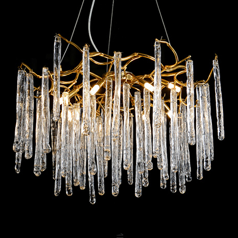Люстра на подвесе с каркасом из металла и прозрачными подвесками из стекла Droplet Chandelier Золотой Прозрачный Люстра на подвесе с каркасом из металла и прозрачными подвесками из стекла Droplet Chandelier Золотой Прозрачный в Грозном | Loft Concept