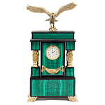 Часы настольные из натурального камня Малахит с декором в виде орла Eagle Stone Clock варинант исполнения - 1 | Loft Concept в Грозном