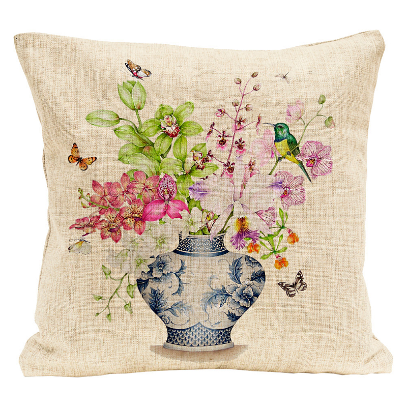 Декоративная подушка Orchids and Iris Pillow Мульти Бежевый Декоративная подушка Orchids and Iris Pillow Мульти Бежевый в Грозном | Loft Concept