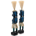Комплект из 2-х деревянных статуэток Asmat Straw Headdress Statuettes Blue Red варинант исполнения - 2 | Loft Concept в Грозном