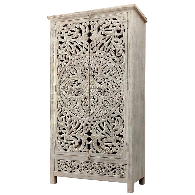 Шкаф с орнаментом ручная резьба из дерева Indian Antique Furniture  Серый в Грозном | Loft Concept 