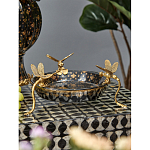 Блюдо черного цвета из фрафора на бронзовых ножках в виде стрекоз Eden Garden варинант исполнения - 3 | Loft Concept в Грозном