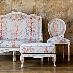 Мягкая банкетка из массива бука серая с растительным орнаментом Raffael Grey Floral Banquette варинант исполнения - 7 | Loft Concept в Грозном