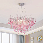 Люстра серебрянная с розовыми стеклянными подвесками в форме капель FAIRYTREE Light варинант исполнения - 1 | Loft Concept в Грозном