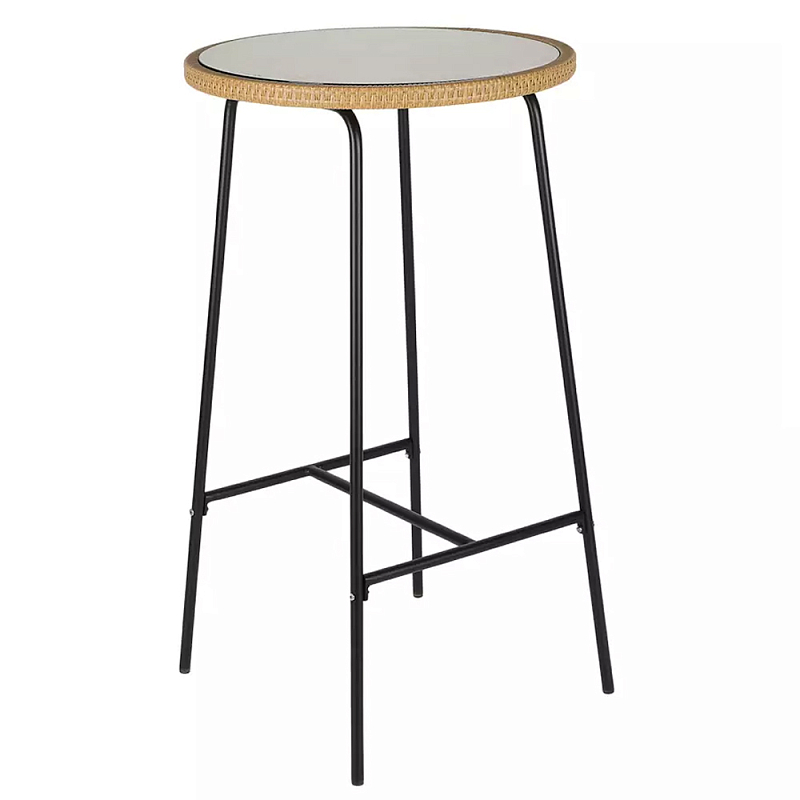 Барный столик с круглой плетеной столешницей Wicker Table Top Черный Бежевый Барный столик с круглой плетеной столешницей Wicker Table Top Черный Бежевый в Грозном | Loft Concept