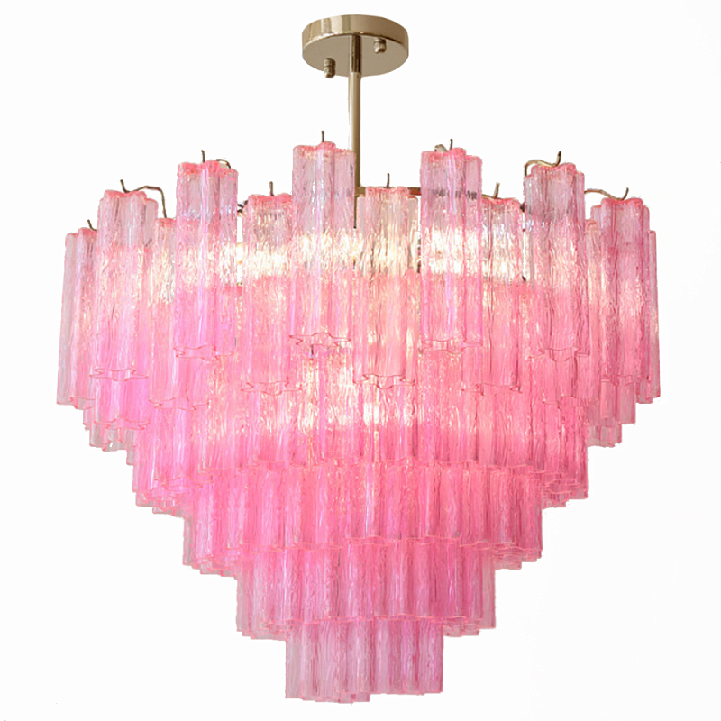 Элитная Люстра Textured Glass Pink Chandelier Ярко Розовое стекло Розовый Золотой в Грозном | Loft Concept 