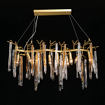 Люстра линейная золотого цвета с декоративными ветвями и длинными стеклянными подвесками в форме сосулек Droplet Chandelier варинант исполнения - 2 | Loft Concept в Грозном