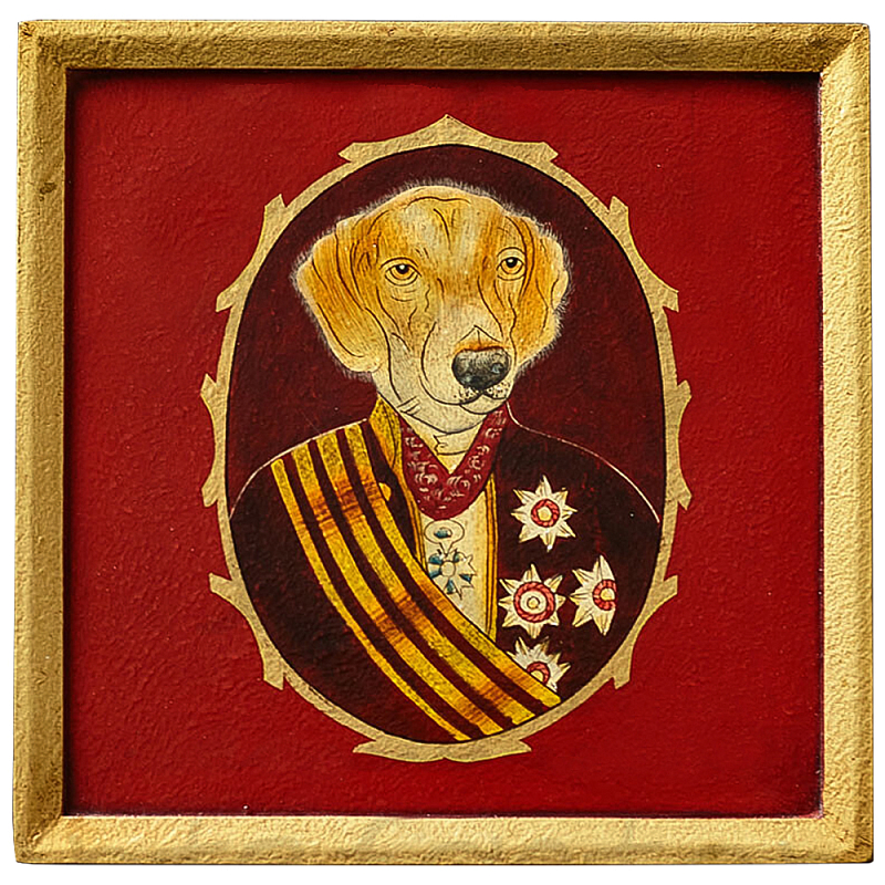 Картина в квадратной раме Chinoiserie Labrador Dog Red Portrait Красный Золотой Мульти Картина в квадратной раме Chinoiserie Labrador Dog Red Portrait Красный Золотой Мульти в Грозном | Loft Concept
