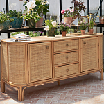Длинный комод из ротанга с дверцами и ящиками Simone Rattan Chest of Drawers варинант исполнения - 8 | Loft Concept в Грозном