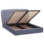 Кровать двуспальная серая с основанием из массива дерева с мягким изголовьем Velour Beds варинант исполнения - 2 | Loft Concept в Грозном