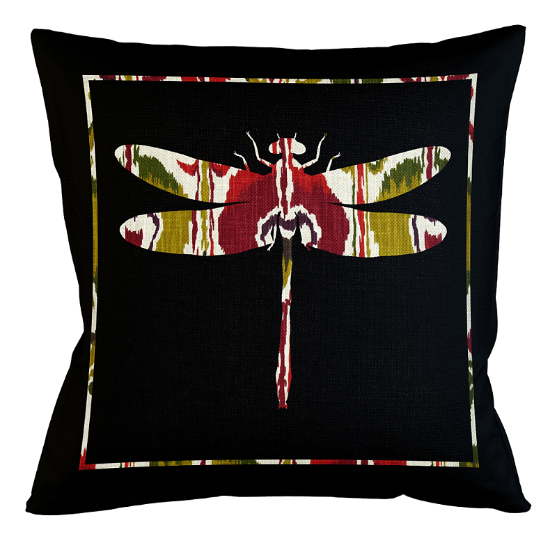 Подушка декоративная стрекоза цветной узор Ikat Pattern Мульти Бежевый Черный в Грозном | Loft Concept 