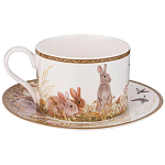 Чайная пара из фарфора с изображением собаки и зайцев 300 мл Hunting Porcelain Collection варинант исполнения - 1 | Loft Concept в Грозном