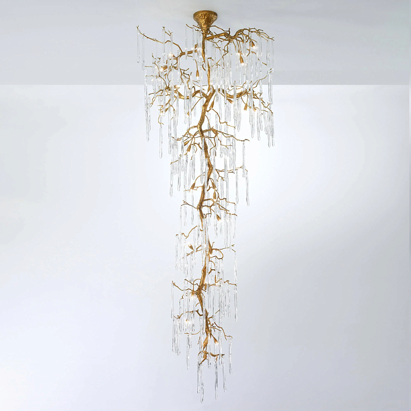 Люстра большая каскадная с прозрачными подвесками в форме капель Droplet Chandelier Золотой Прозрачный Люстра большая каскадная с прозрачными подвесками в форме капель Droplet Chandelier Золотой Прозрачный в Грозном | Loft Concept