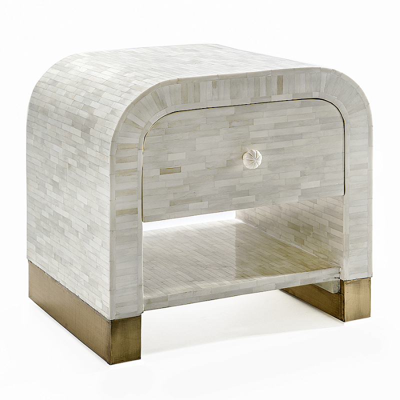 Тумбочка прикроватная с ящиком Tofino White Bone Inlay  Bedside Cabinet   ivory ( слоновая кость ) в Грозном | Loft Concept 