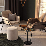 Банкетка круглая бежевый велюр на 4-х металлических ножках черного цвета SANJAY варинант исполнения - 5 | Loft Concept в Грозном