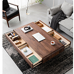 Кофейный стол из массива дерева с выдвижными ящиками Coffee Walnut Table варинант исполнения - 2 | Loft Concept в Грозном