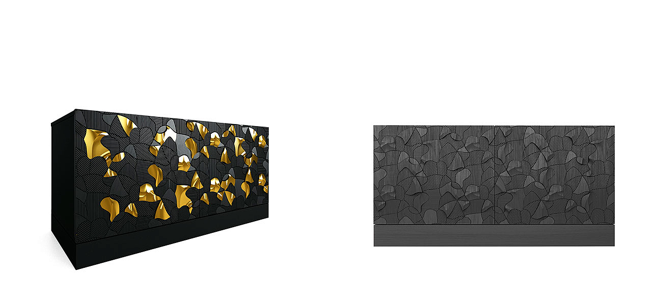 Комод малый инкрустированный золотым орнаментом Wooden Petals Gold Комод малый инкрустированный золотым орнаментом Wooden Petals Gold - Loft-Concept в Грозном