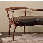 Кушетка с деревянным каркасом и сиденьем из коричневой натуральной кожи Moon Walnut Furniture варинант исполнения - 1 | Loft Concept в Грозном