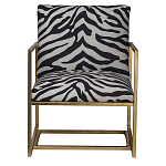 Кресло с металлическим золотистым каркасом и мягкой обивкой с чёрно-белым принтом зебры Wild animals варинант исполнения - 1 | Loft Concept в Грозном