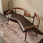 Кушетка с деревянным каркасом и сиденьем из коричневой натуральной кожи Moon Walnut Furniture варинант исполнения - 7 | Loft Concept в Грозном