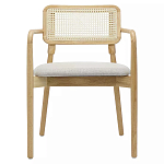 Стул обеденный с мягким сиденьем и спинкой из плетеного ротанга Wood and Textile Chair варинант исполнения - 1 | Loft Concept в Грозном