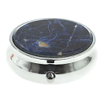 Таблетница карманная круглая с 3-мя отделениями с зеркалом и накладкой из натурального камня Содалит Silver Stone Pillboxes варинант исполнения - 3 | Loft Concept в Грозном