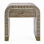 Тумбочка прикроватная с ящиком Tofino Stripes Bone Inlay Bedside Beige варинант исполнения - 1 | Loft Concept в Грозном