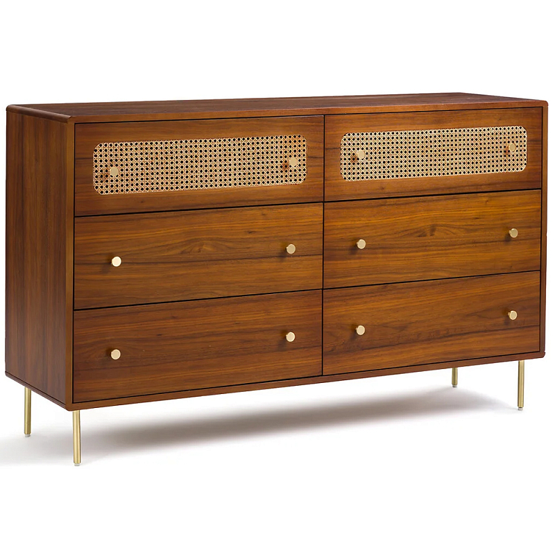 Комод с 6-ю ящиками с декором из ротанга Degarmo Chest of Drawers Коричневый Латунь Древесина Комод с 6-ю ящиками с декором из ротанга Degarmo Chest of Drawers Коричневый Латунь Древесина в Грозном | Loft Concept