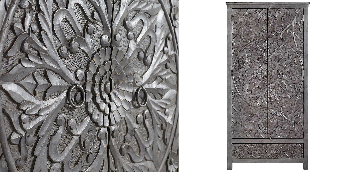 Шкаф Indian Antique White Furniture Cupboard Devan серый Шкаф Indian Antique White Furniture Cupboard Devan серый - Loft-Concept в Грозном