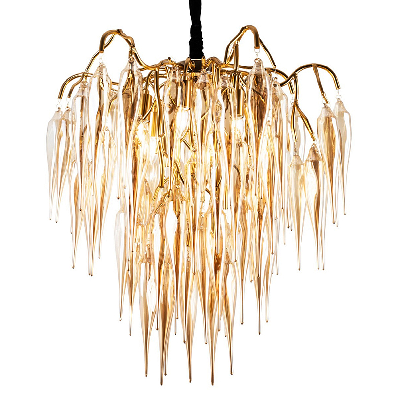 Люстра со стеклянными подвесками янтарного цвета Ambre Glass Chandelier 70 Янтарный Золотой Черный Люстра со стеклянными подвесками янтарного цвета Ambre Glass Chandelier 70 Янтарный Золотой Черный в Грозном | Loft Concept