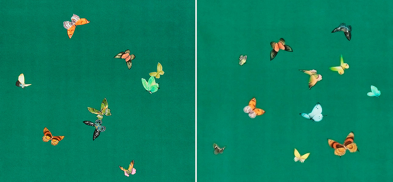 Обои ручная роспись Butterflies Emerald on green dyed paper Обои ручная роспись Butterflies Emerald on green dyed paper - Loft-Concept в Грозном