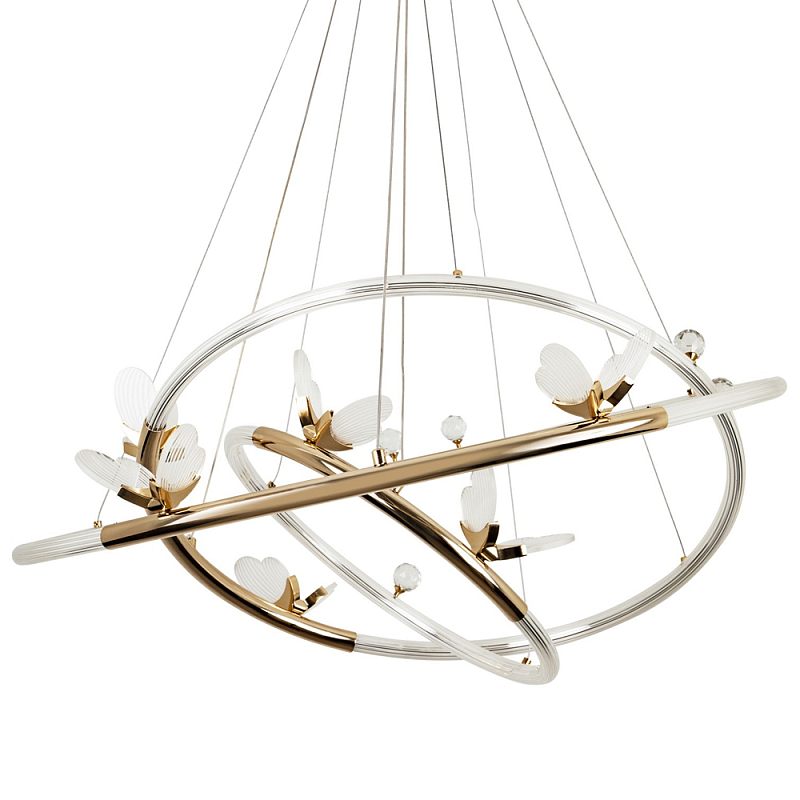 Кольцевая люстра с декором в виде бабочек Glass Butterflies Three Rings Chandelier Прозрачный Глянцевое золото Кольцевая люстра с декором в виде бабочек Glass Butterflies Three Rings Chandelier Прозрачный Глянцевое золото в Грозном | Loft Concept
