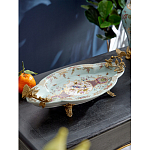 Блюдо овальное из голубого фарфора с ручками в виде бабочек и цветочным рисунком Blue Garden варинант исполнения - 2 | Loft Concept в Грозном