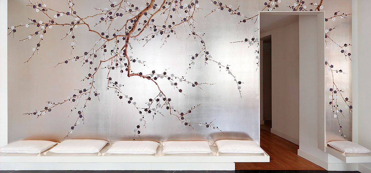 Обои ручная роспись Plum Blossom Lavender on Tarnished Silver gilded paper Обои ручная роспись Plum Blossom Lavender on Tarnished Silver gilded paper - Loft-Concept в Грозном