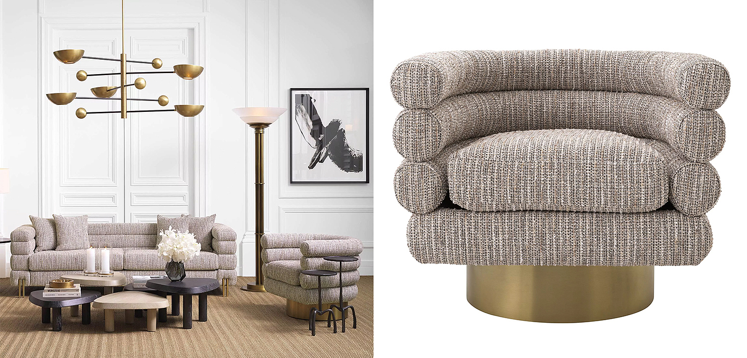 Кресло Eichholtz Swivel Chair Maguire Бежево-серый Латунь Кресло Eichholtz Swivel Chair Maguire Бежево-серый Латунь - Loft-Concept в Грозном