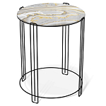 Стол журнальный круглый с серой столешницей из стекла на 4-х черных ножках Gray and Gold Marble варинант исполнения - 1 | Loft Concept в Грозном