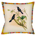 Декоративная подушка бежевая в разноцветную полоску с изображением птиц и цветов Blooming Birds Colorful Cushion варинант исполнения - 12 | Loft Concept в Грозном