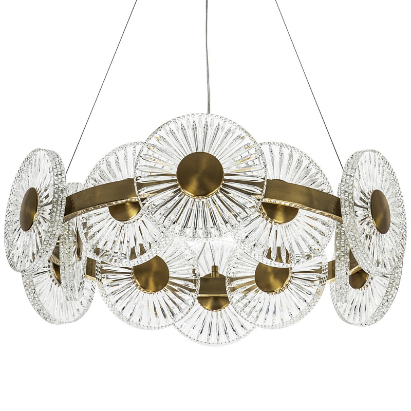Люстра с круглыми рельефными плафонами Glass Peonies Brass Chandelier Бронза Прозрачный Люстра с круглыми рельефными плафонами Glass Peonies Brass Chandelier Бронза Прозрачный в Грозном | Loft Concept