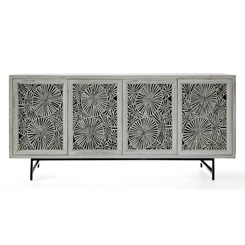 Буфет в гостиную с инкрустацией Palm Sideboard with Bone Inlay Черный Белый в Грозном | Loft Concept 
