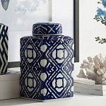 Ваза прямоугольной формы с крышкой и геометрическим узором в сине-белых цветах Blue & White Ornament  варинант исполнения - 3 | Loft Concept в Грозном