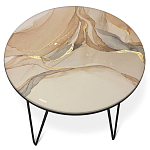 Стол журнальный с круглой столешницей из стекла на 3-х черных ножках Beige Marble варинант исполнения - 2 | Loft Concept в Грозном