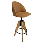 Барный стул со спинкой и металлической подставкой на 3-х деревянных ножках Горчичный Велюр Vendramin Chair варинант исполнения - 1 | Loft Concept в Грозном