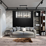 Люстра подвесная овальная со стеклянными прозрачными трубками и металлическим каркасом черного цвета Nembus варинант исполнения - 6 | Loft Concept в Грозном