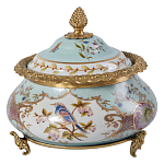 Шкатулка с крышкой из голубого фарфора с риунком птиц и цветов Blue Garden варинант исполнения - 1 | Loft Concept в Грозном