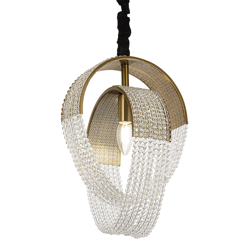 Подвесной светильник с хрустальными подвесками Godard Crystal Ring Hanging Lamp Латунь Прозрачный Черный Подвесной светильник с хрустальными подвесками Godard Crystal Ring Hanging Lamp Латунь Прозрачный Черный в Грозном | Loft Concept