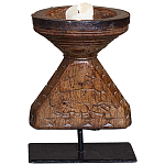 Подсвечник из массива тика на металлической подставке Wooden Carved Candlestick варинант исполнения - 1 | Loft Concept в Грозном