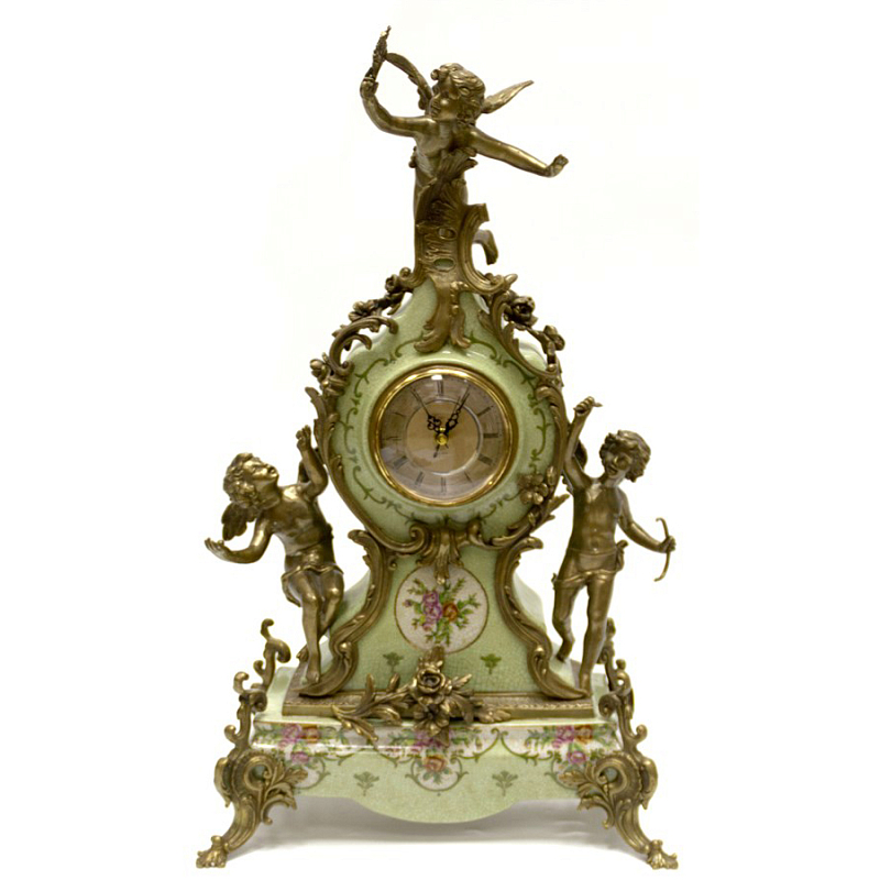 Часы Three Angels & Floral Ornament Зеленый шалфей Бронза Часы Three Angels & Floral Ornament Зеленый шалфей Бронза в Грозном | Loft Concept