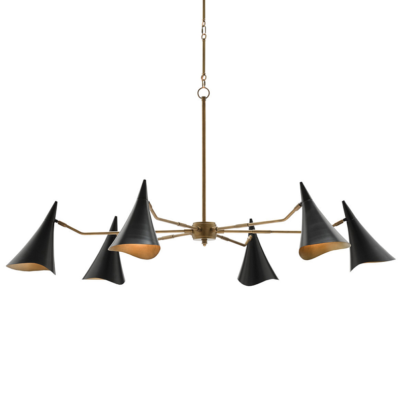 Люстра с 6-ю черными конусообразными плафонами Contrasting Lamps Черный Латунь Люстра с 6-ю черными конусообразными плафонами Contrasting Lamps Черный Латунь в Грозном | Loft Concept