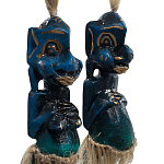 Комплект из 2-х деревянных статуэток Asmat Straw Headdress Statuettes Blue варинант исполнения - 3 | Loft Concept в Грозном
