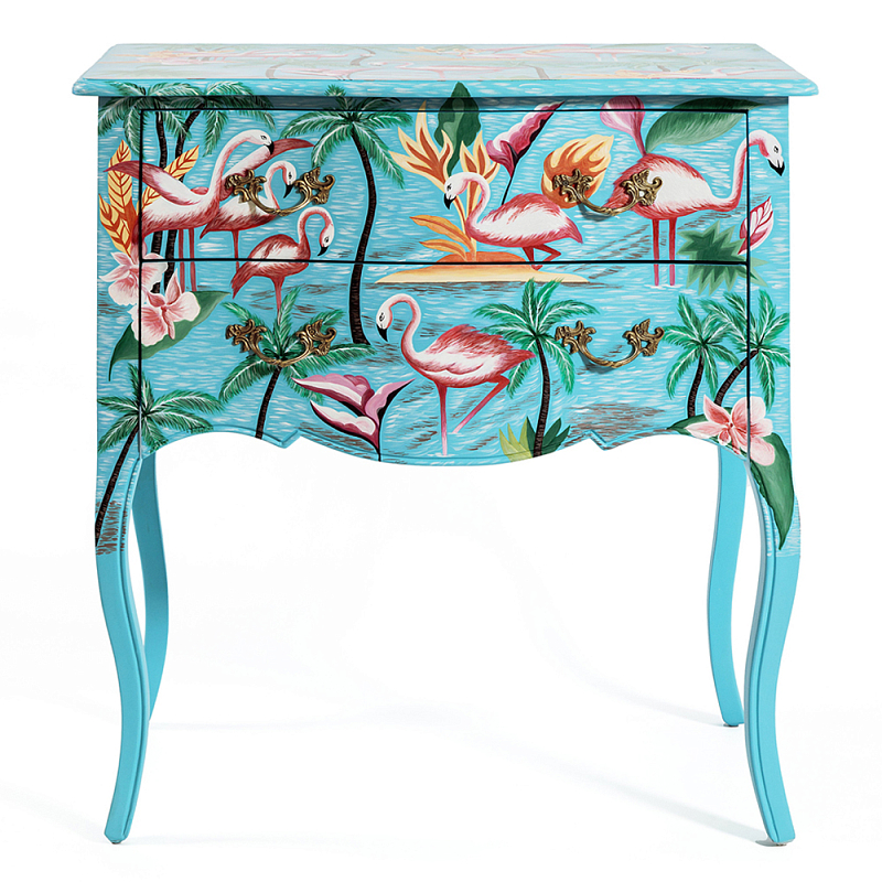 Комод с росписью Розовый фламинго L.XV CHEST OF DRAWERS Flowers with Flamingo Голубой Мульти в Грозном | Loft Concept 